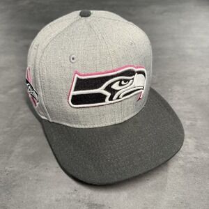 Seattle Seahawks Hat‎ New Era Cap Gray Pink Breast Cancer Crucial Catch 7 1/2